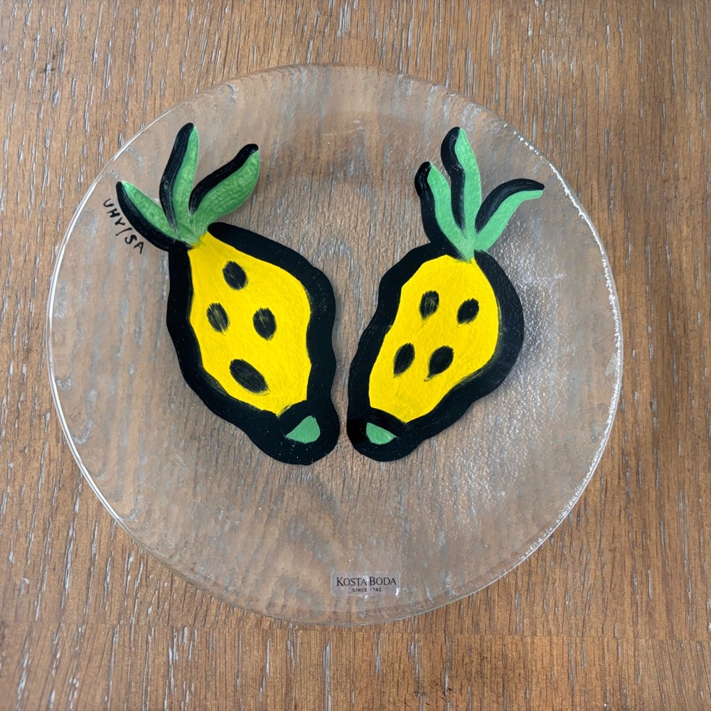 Ulrica Hydman-Vallien for Kosta Boda Hand Painted Fused Glass Citron Lemons